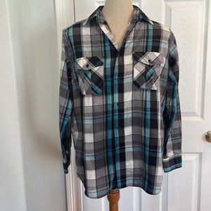 Beverly Hills polo club button down shirt plaid black white boys S
